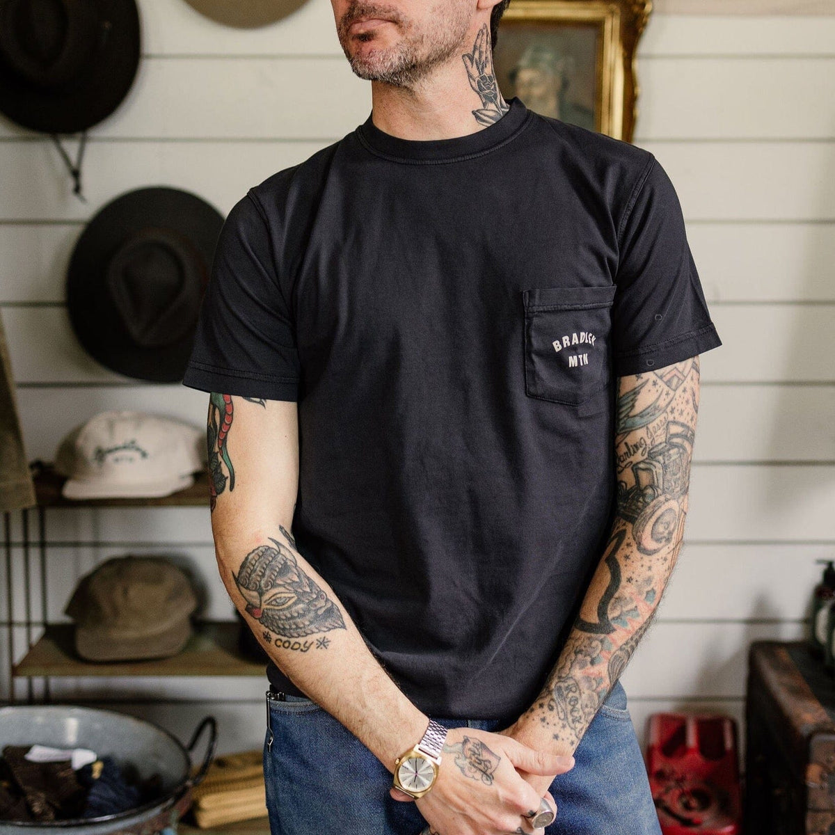 Cowboy Pocket Tee - Vintage Black Bradley Mountain 