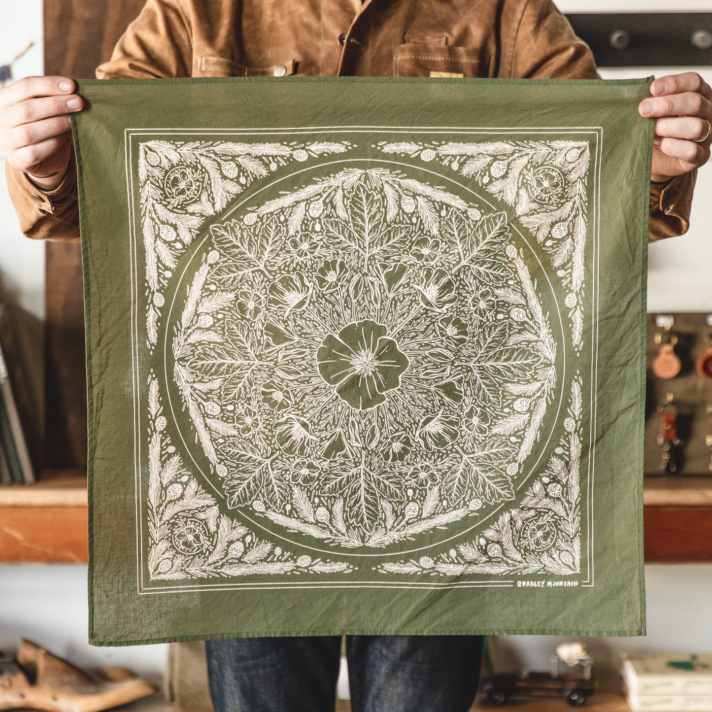Land Bandana - Japanese Selvedge - Olive Accessories Bradley Mountain 